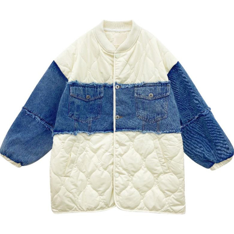 Baby Meisje Denim Patchwork Katoen Jassen Kinderen Herfst Winter Dunne Lange Outfit Tiener Warme Katoenen Jas Korea Stijl Wz492: 15-16Y 170