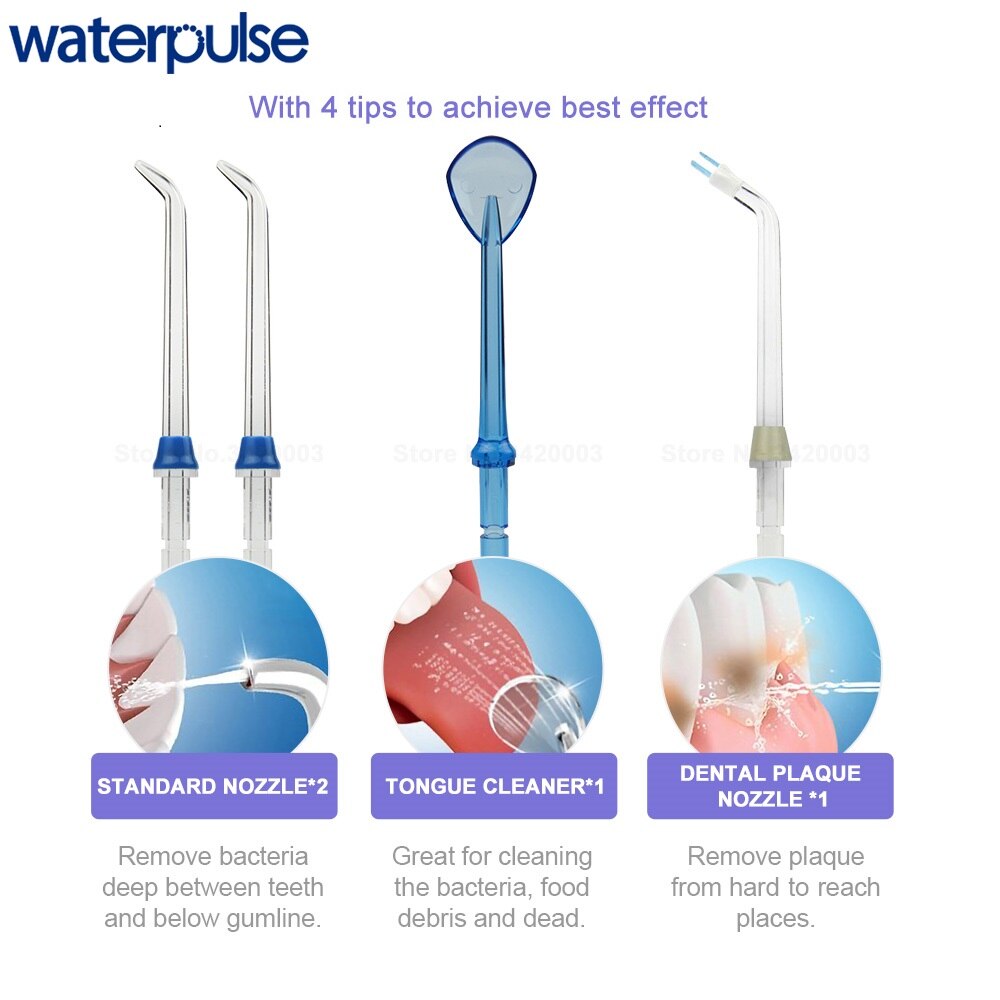 Waterpulse V500 Portable Water Flosser Rechargeable Oral Irrigator 200ml 4 Tips Water Floss Massage & Clean Dental Irrigation