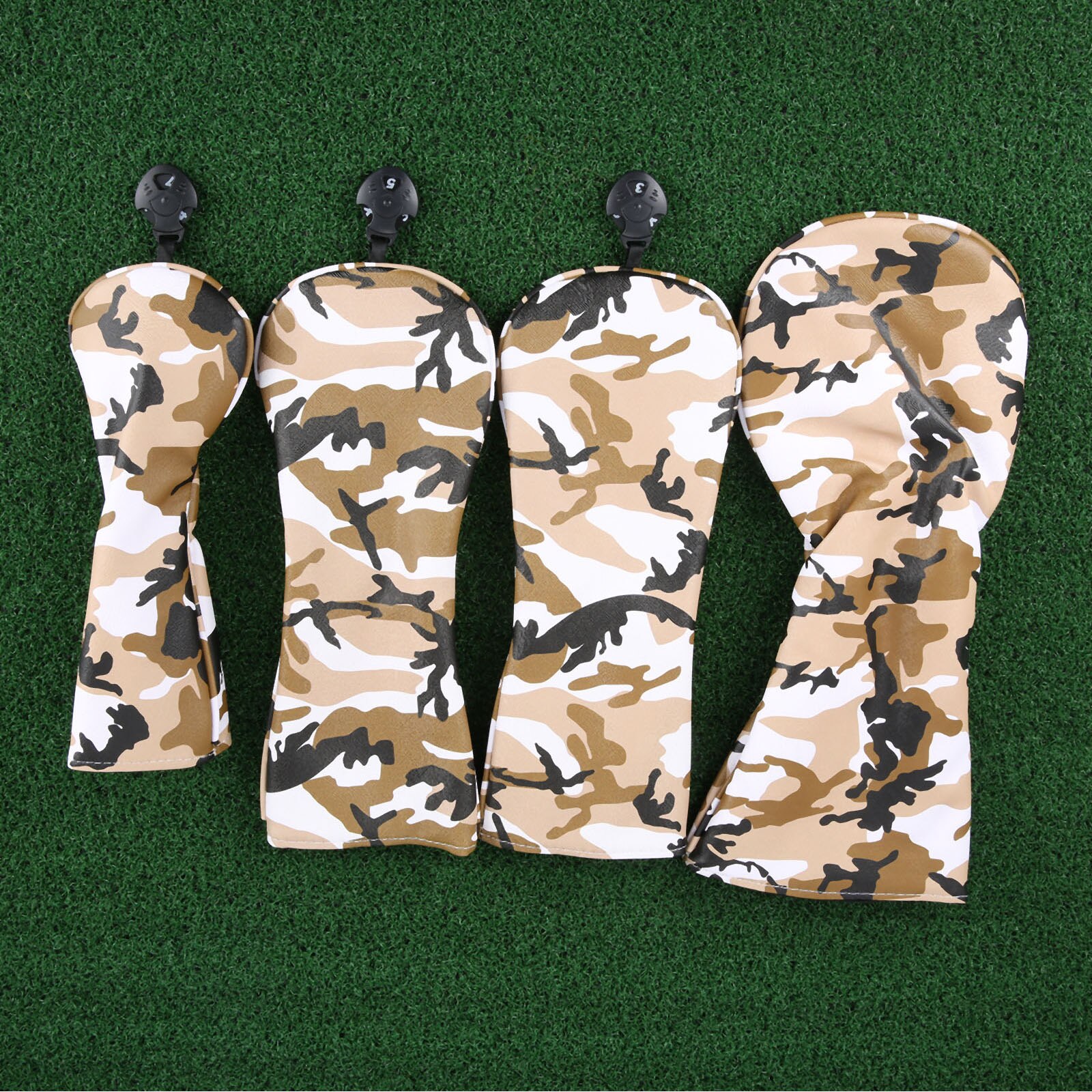 4 stk vanntett pudder golfklubb hodeksett sett . 1, 3, 5,  ut golf tre sjåfør klubb hoder deksel beskytter: Kamobrunt