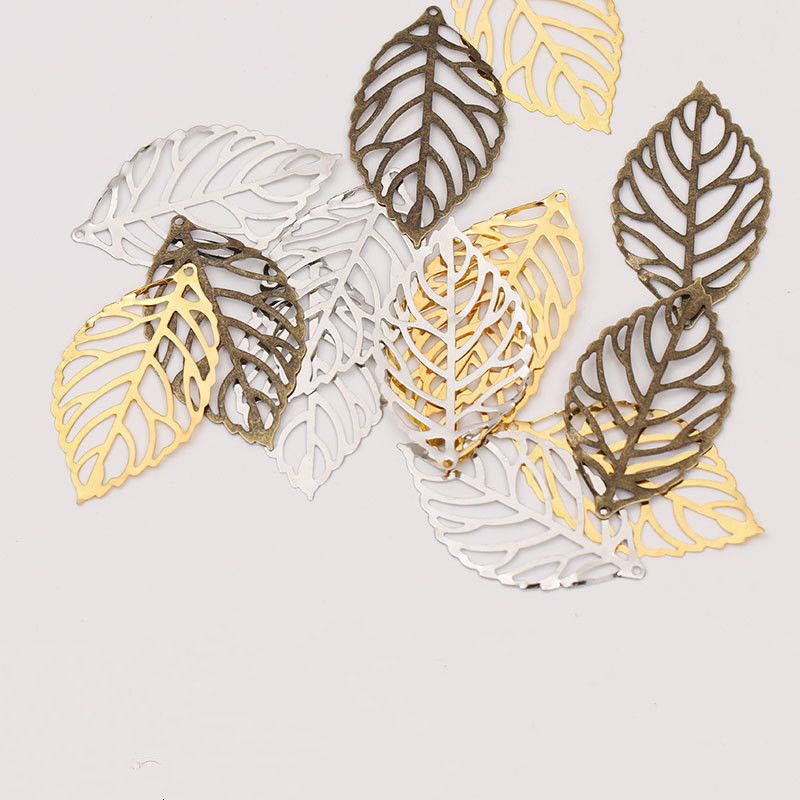 50pcs Craft Hollow Leaves Pendant Jewelry Accessories Gold Charm Filigree Jewelry Making Plated Vintage for Hair Comb