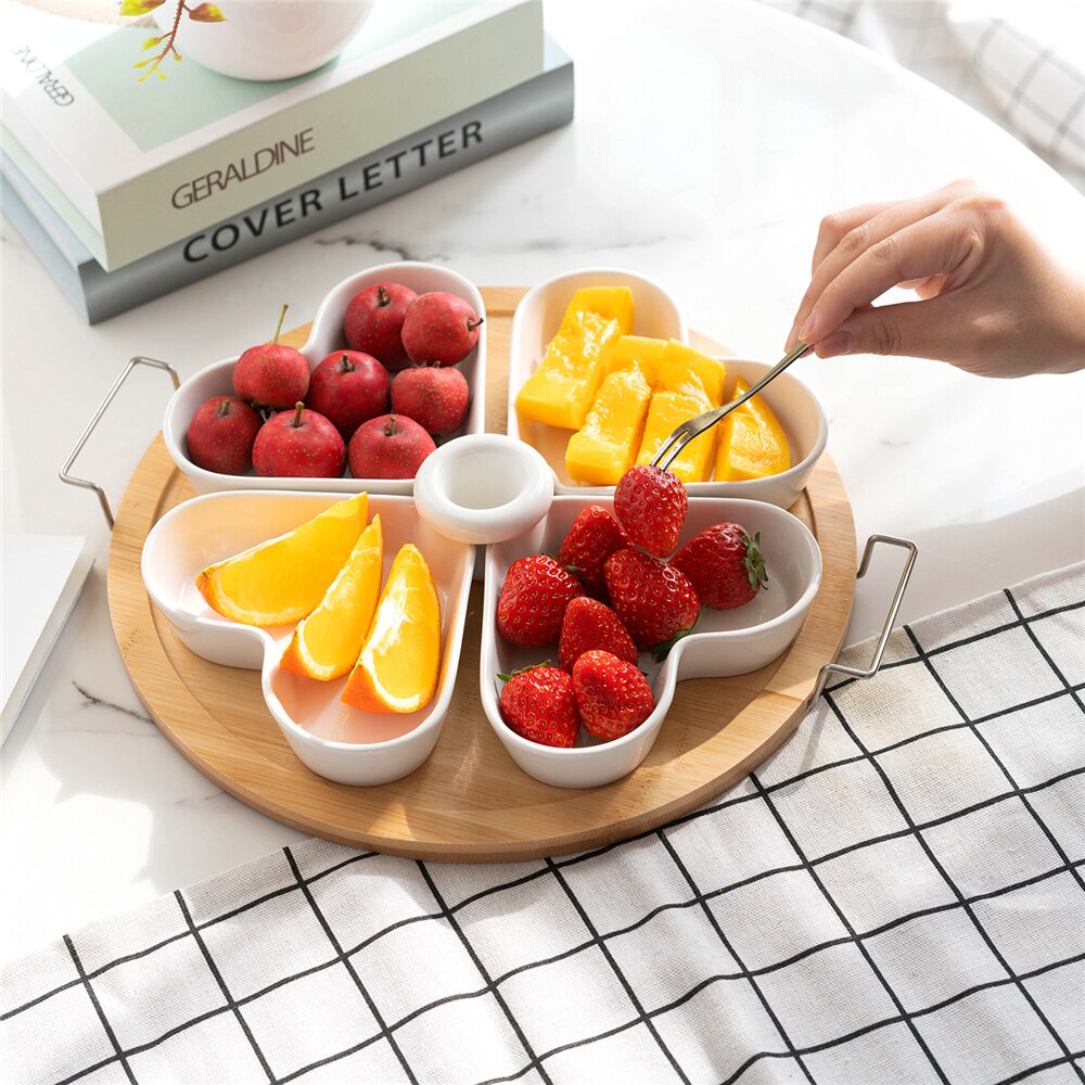 Ceramic Appetizer Condiment Serving Tray Platter Porcelain Dishes Wood Tray Ramekins Dipping Cups Sauce Dish Plate Dessert Bowls