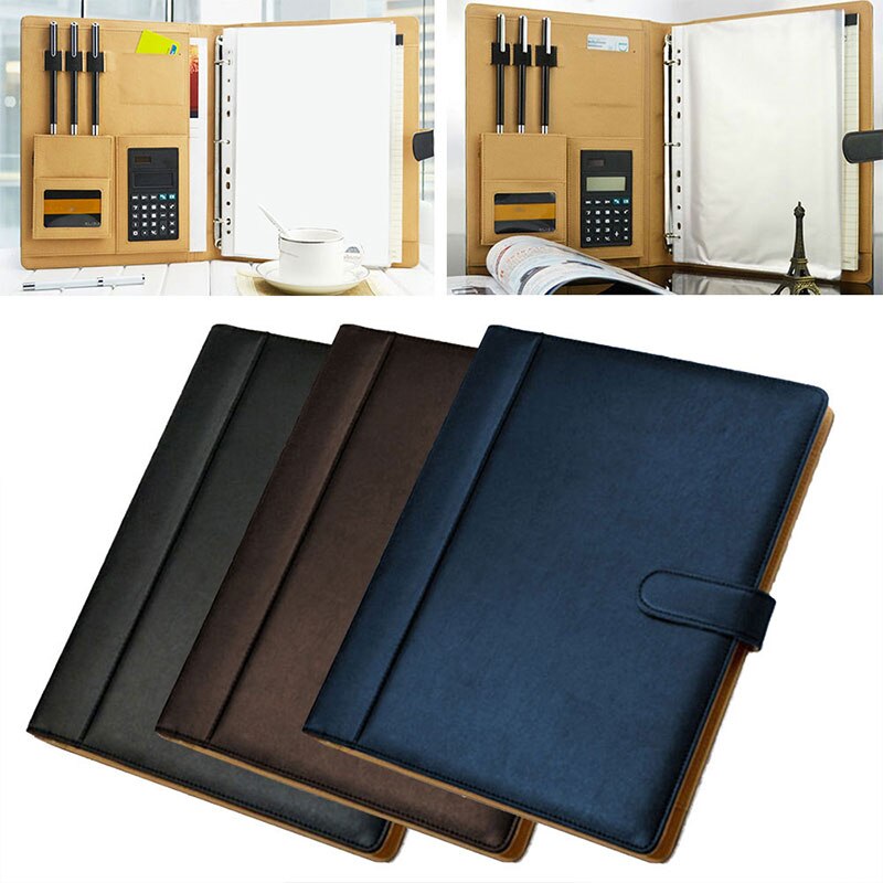 A4 PU Multi-Function Folder Ring Binder Display Notebook Folders With Calculator 8 Packets File Folder Document Bag Organizer