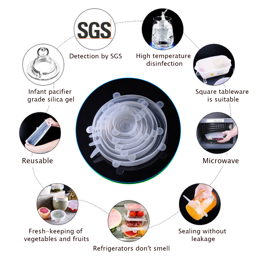 6 Stks/set Siliconen Deksels Duurzaam Herbruikbare Voedsel Opslaan Cover Hittebestendige Past Alle Maten En Vormen Van Containers Voor Keuken gereedschap