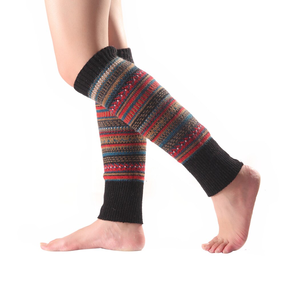 Femmes rayé tricoté jambières hiver sans pied genou haute couture bottes chaussettes jambières femmes genou haute hiver
