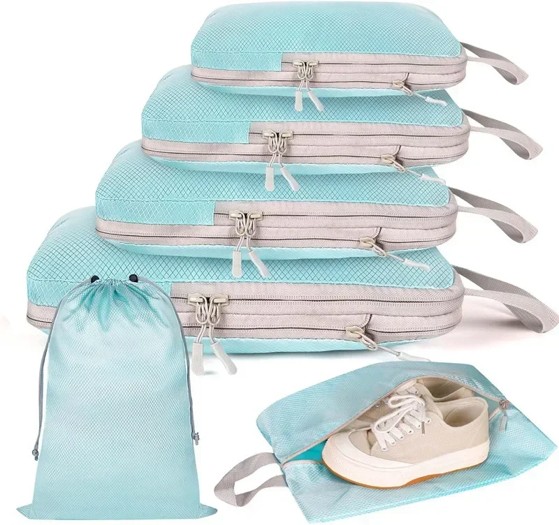 6 -teiliges set tragbarer kompressions-packwürfelbeutel, wasserdichte organizerbeutel für koffer, kleidung, handtaschen und reisen: Orange