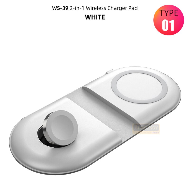 2 in 1 qi dual fast wireless charger pad for iphone 13 12 11 xs xr 8 airpods pro samsung  s20 s21 induction charging dock station: Type 1 white