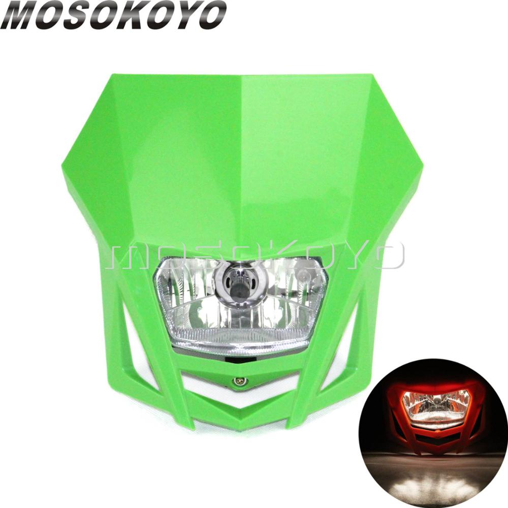 MX Enduro Headlight Pit Dirt Bike Front Lights for Kawasaki KLX150 KX65 KX85 Dual Sport Head Light: green