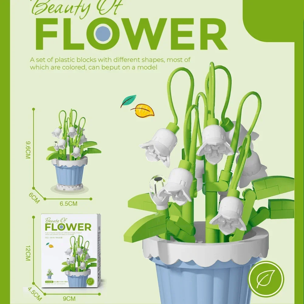 Mini Daisy Flower with Pot Micro Building Block Toy Intricate Floral Details Multiple Styles Available for Home and Office Décor: tan