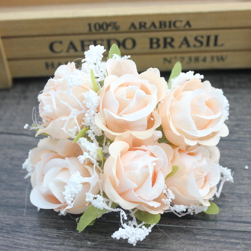 6 stk 2cm silke kunstig rose blomsterbukett til bryllupsdekorasjon scrapbooking dekorativ krans diy håndverk blomst: champagne