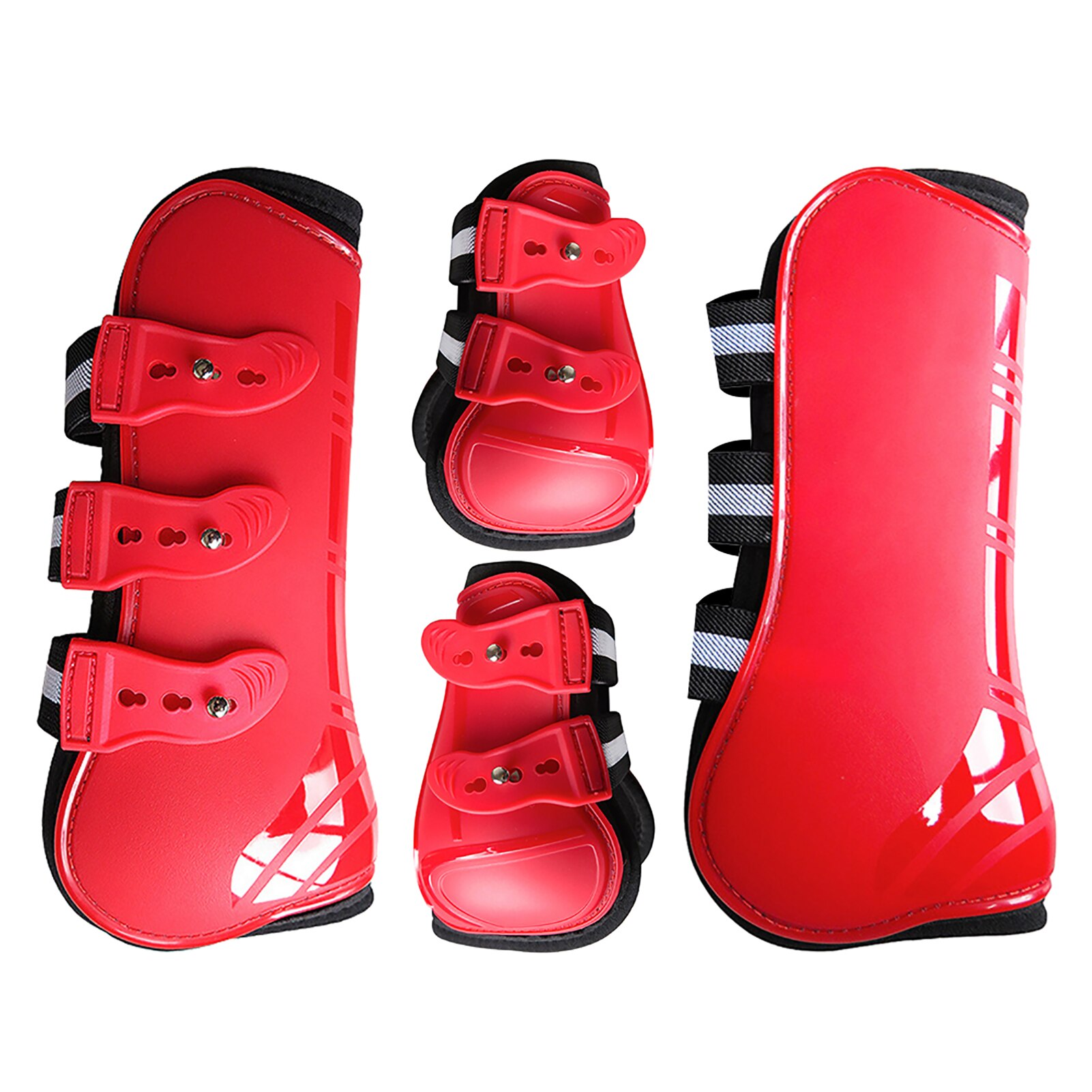 Accesorios de protección de piernas ecuestres, 4 Uds., botas para tendón de caballo de salto con absorción de impacto duradera, parte trasera delantera de PU: Red M