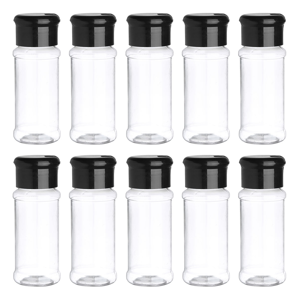 Botes de plástico para especias, tarro para condimentos, sal, pimienta, botellas para condimentos de barbacoa, botes de vinagrera, botellas con tapas de tamiz, 10 Uds., 100ml: Black