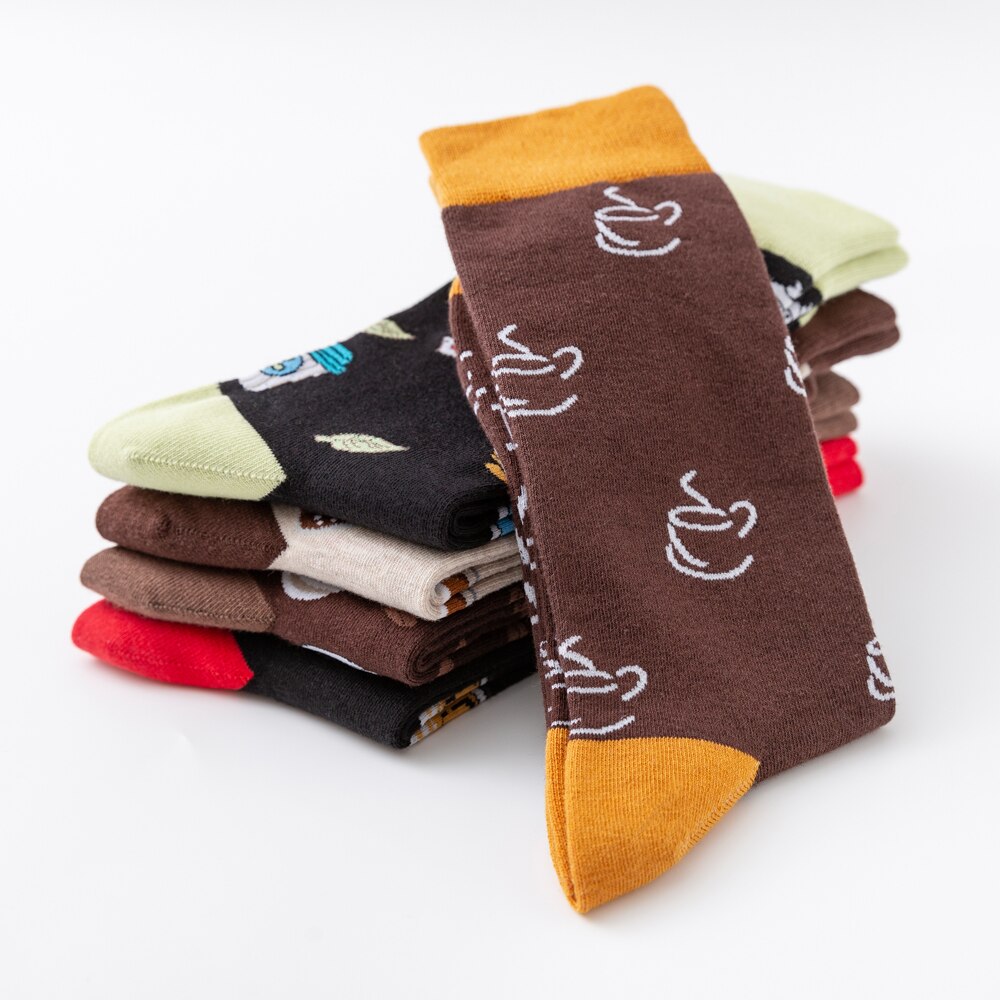 chaude coloré café bière boisson modèle nouveauté équipage hommes drôle nourriture Kawaii Sokken décontracté coton chaussettes pour homme