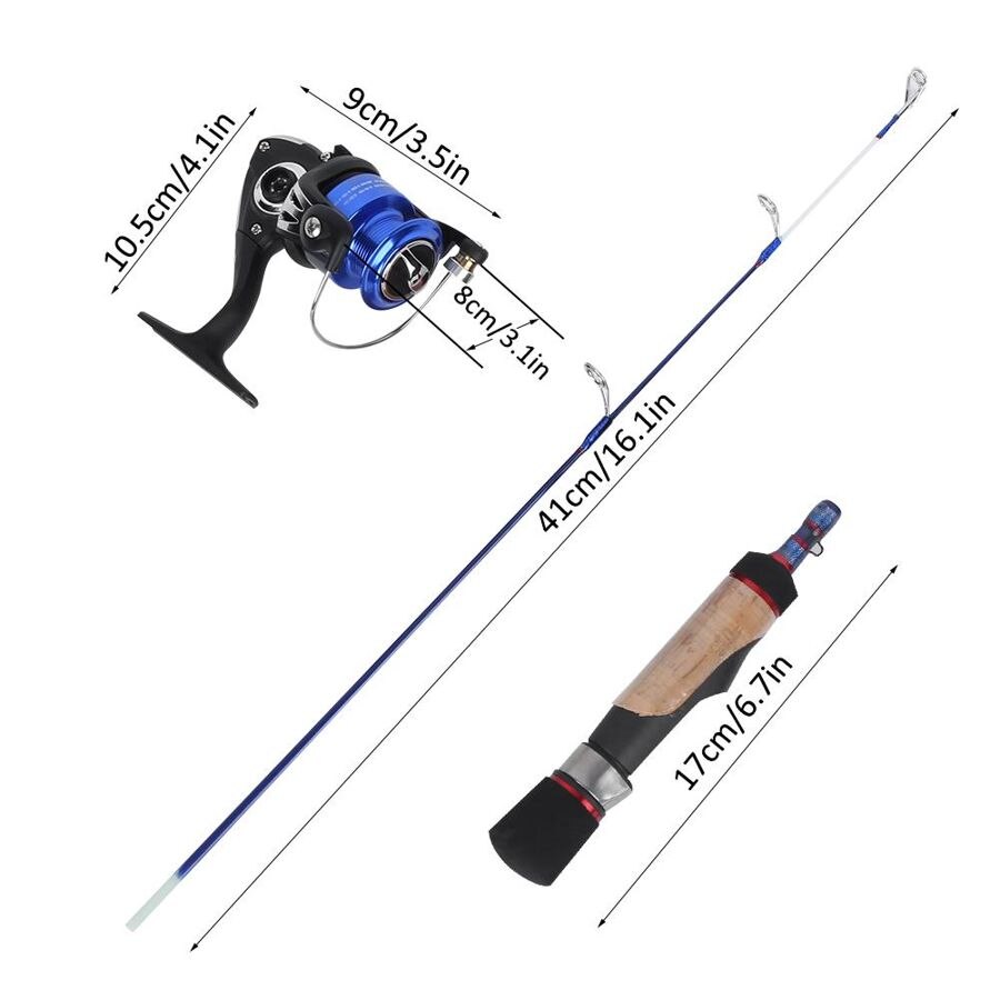 Ice Fishing Rod Combo 55cm Fiberglass Ice Fishing Rod 5 Bearing Spinning Reel Portable Raft Fishing Set