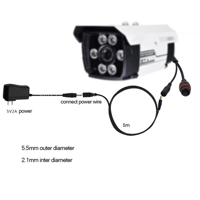 5m DC12V Power Extension Cable, 5.5mm Outer Diameter Connector Male To Female For CCTV Network Security Camera