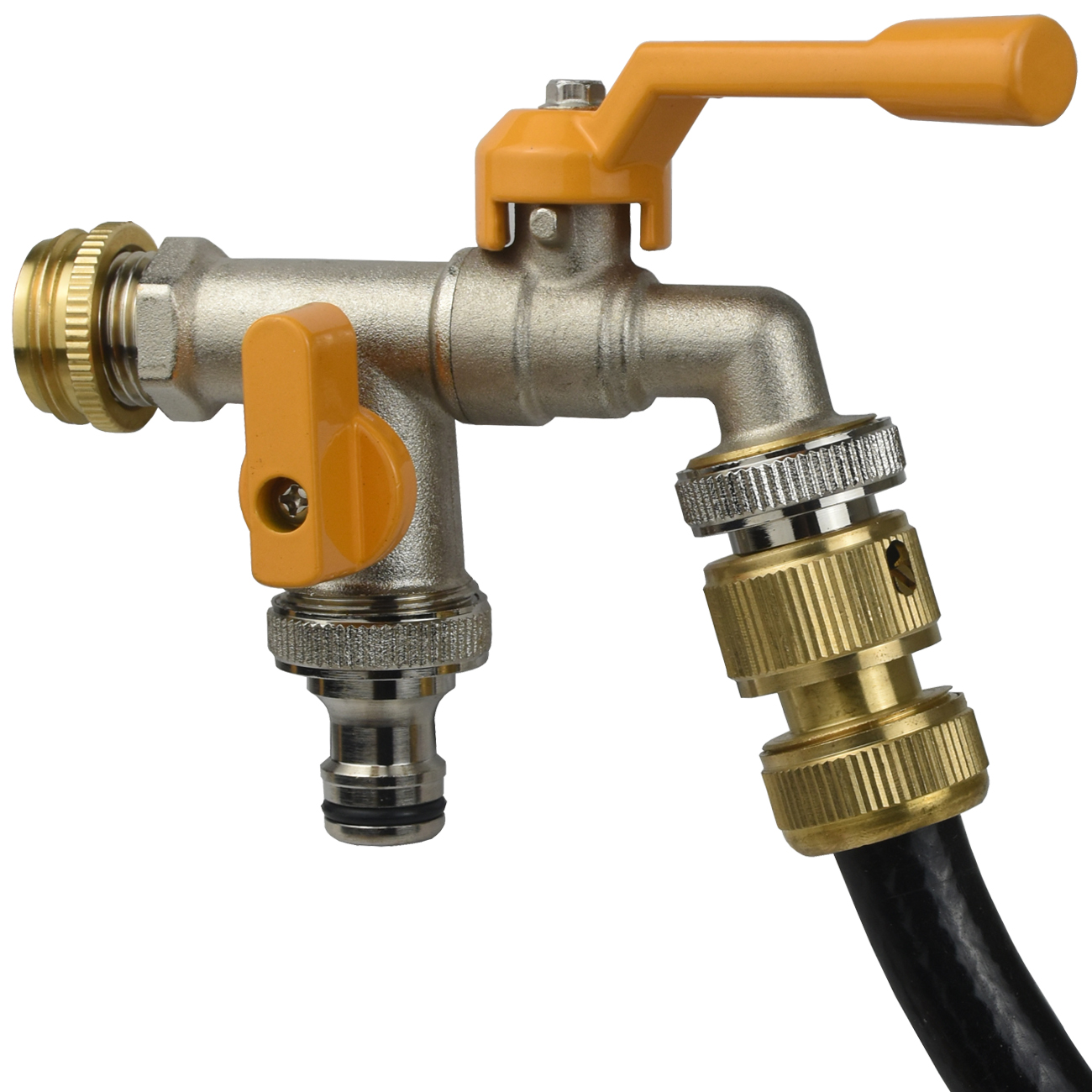 Grifo de agua de latón para jardín, divisor de agua de 1/2 '', 3/4'', conector de 1 vía y 2 vías, adaptador de acoplamiento, interruptor de válvula, reemplazo de grifo de riego