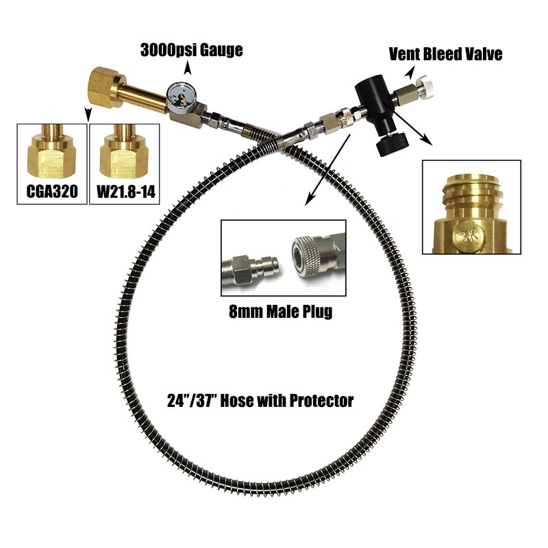 Sodastream Sodaclub Cilinder CO2 Refill Station Adapter Met Slang Op/Off Adapter En W21.8-14 (Din 477) of CGA320 Connector
