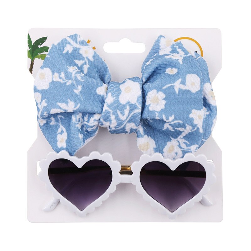 2Pcs/Set Dot Flower Leopard Print Baby Headband with Heart Sunglasses Kids Elastic Nylon Hair Band Girls Hair Accessories: set4