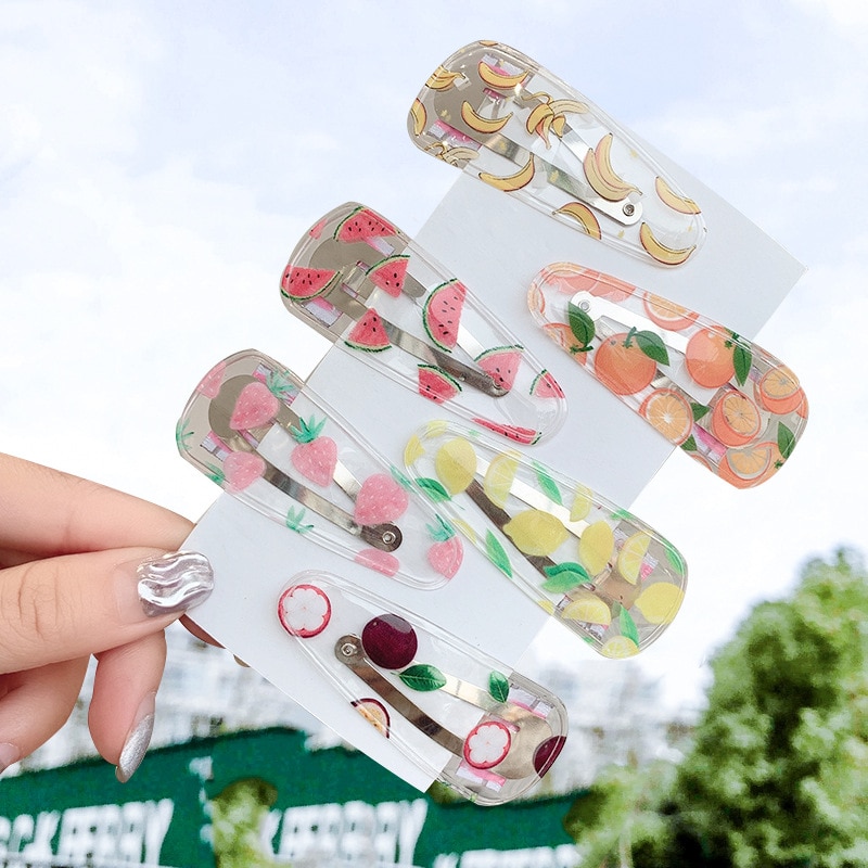 Horquillas de frutas transparentes bonitas, pinzas para el pelo en forma de gota para niñas, tocado con dibujo de nube para niños, accesorios geométricos para el cabello para niños