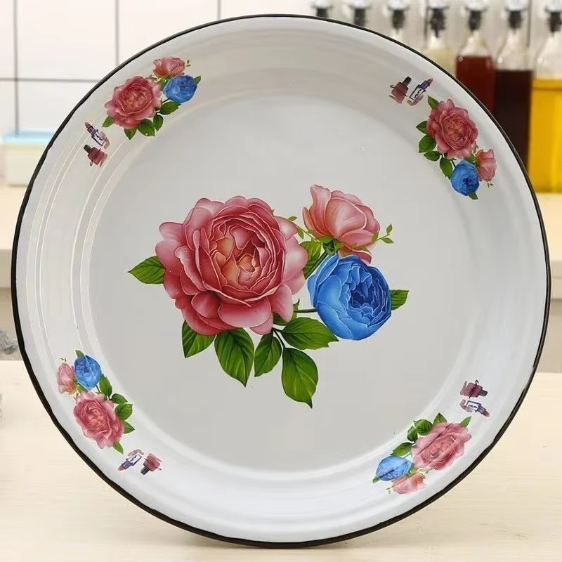 40cm fortykkede emaljetetallerkener, sauteret krydret kylling, jernporcelænstallerkener, suppetallerken, fisketallerkener, frugt- og blomsterskåle, salatskål