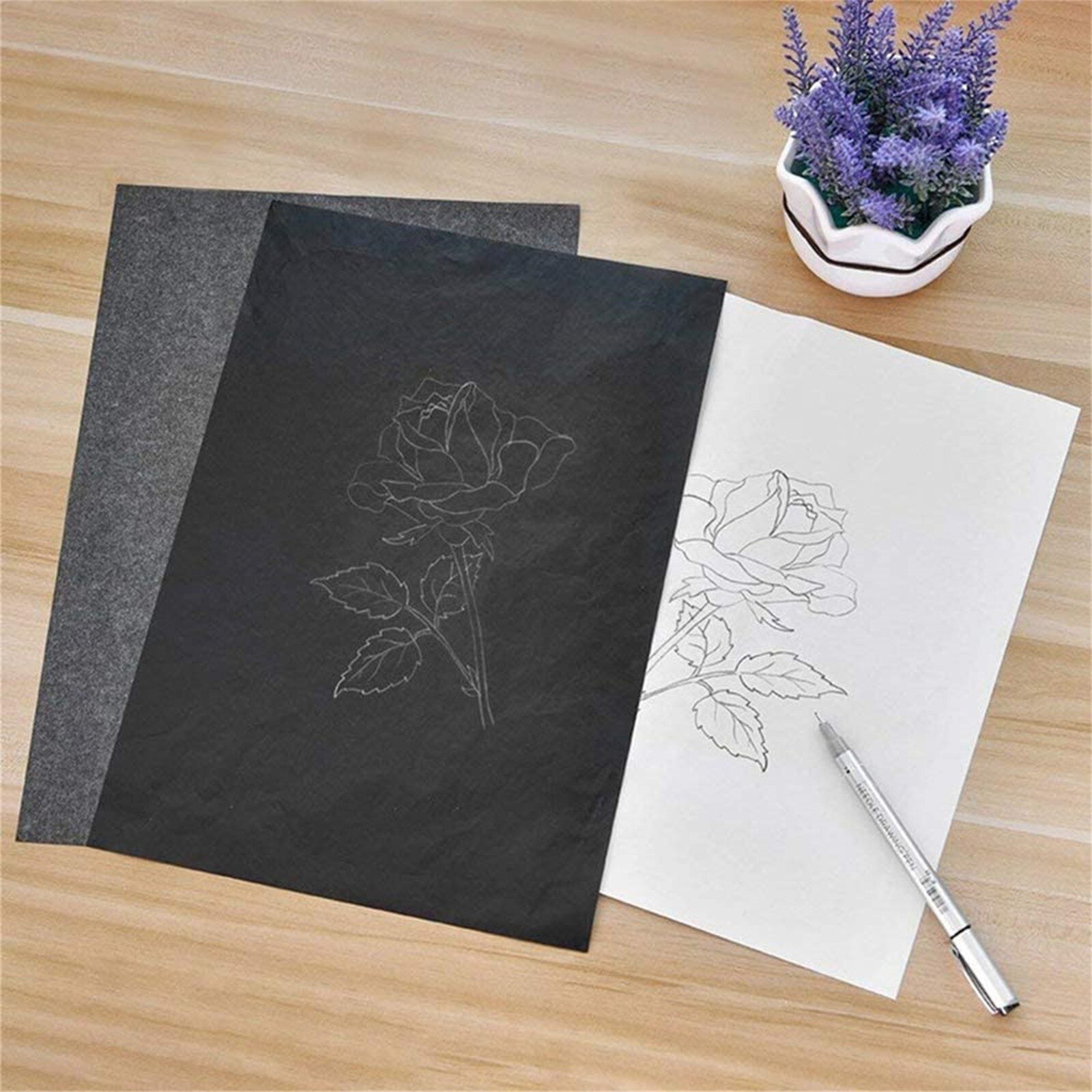 100pcs Carbon Paper Transfer Copy Sheets Graphite Tracing A4 For Wood Canvas Repeated Use Carbon Papers Drawing Paper Stationery