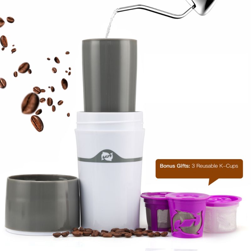 Manual Portable Drip Coffee Maker Travel Mug Compatible with Refillable K-Cup Travel Camping and Cold