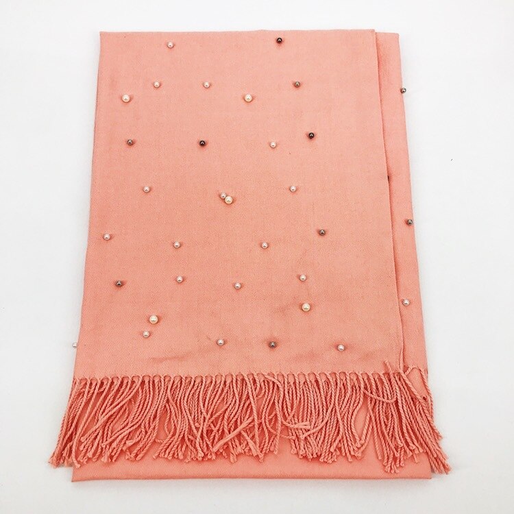 Écharpe de de luxe épais hiver femmes écharpe chaude cachemire étoile perle solide gland châle couverture pour emmailloter Hijab dame écharpe Pashmina: Deep Pink
