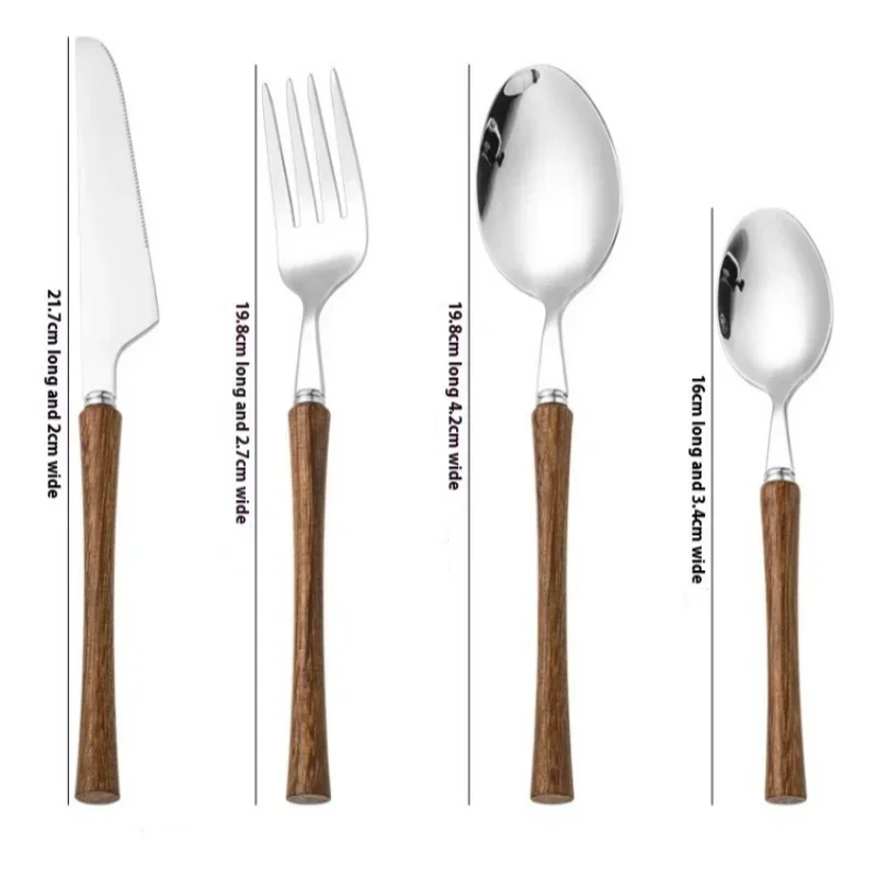 Stainless Steel Dinnerware Set Steak Knife Fork Spoon Tea Spoon Wooden Handle Cutlery Set Western Tableware Kichen Accessories