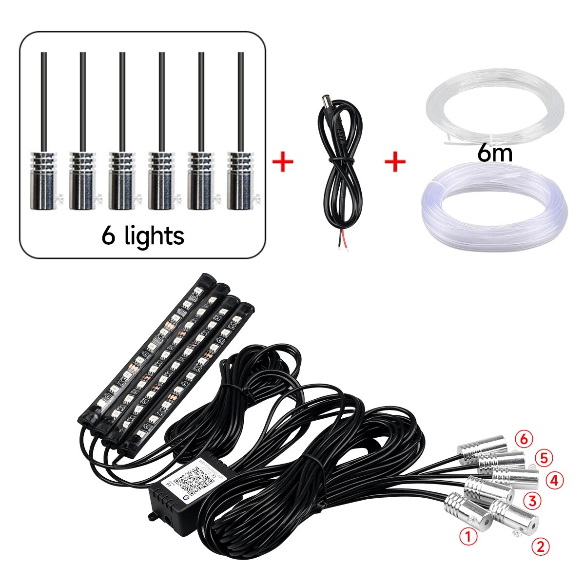 Auto Innenraum Neon rgb LED-Umgebungs licht Glasfaser-Kit mit App-Sound-Steuerung mehrere Modi Auto-Atmosphäre dekorative Lampe: 8000 Karat Weiß blau