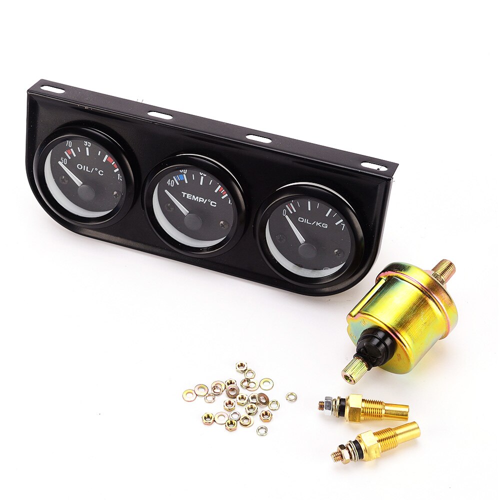 Car Oil Temp Water Temp Gauge 52MM 12V Triple Kit Auto Temperature Oil Pressure Gauge Meter with Sensor for Car Boat Motorcycle