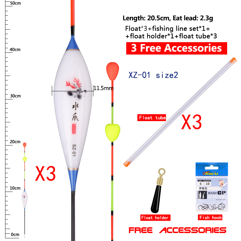 3 Stuks Drijvers Met Glijdende Kraal Staart + 3 Boei Buizen + 1 Vislijn Set + 1 Float Houder Nano Lake River Bobber Vissen Accessoires: YELLOW