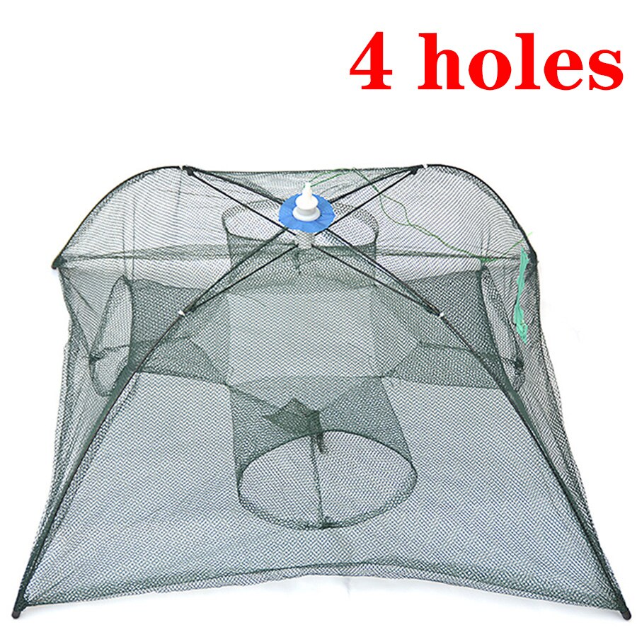 Renforcé 2-8 trous filet de pêche automatique Cage à crevettes en Nylon pliable piège à poisson fonte filet moulé pliant réseau de pêche en plein air: 4 Sides 4 Holes