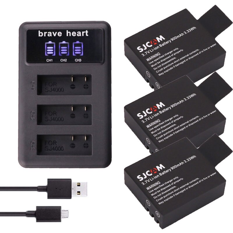 4X SJCAM Sj4000 batería + 3 lotes LCD cargador para SJCAM SJ4000 SJ5000 SJ6000 SJ8000 EKEN 4K H8 H9 GIT-LB101 GIT PG900 1050 SJ M10