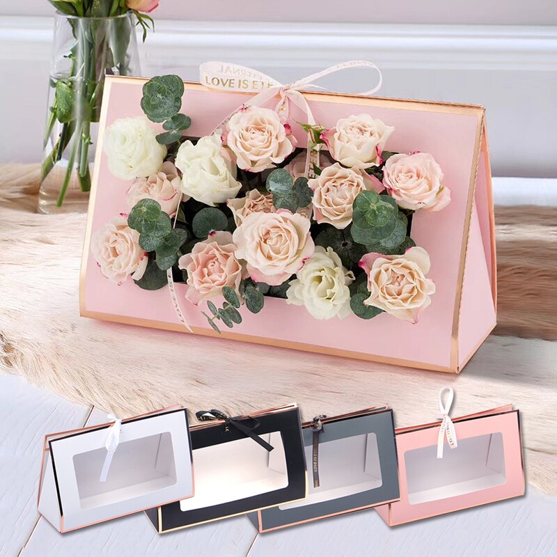 Kraft Paper Flower Box Flowers Arrangement Bag Folding Hollow Flower Boxes Hand Box Cardboard Floral Packaging Bags