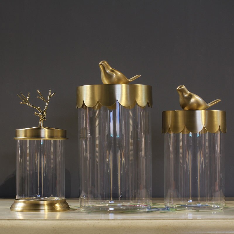 Pot de rangement en verre doré avec couvercle, , décoration animale, organisateur de bonbons, salon, distributeur de céréales, cuisine, décoration de la maison