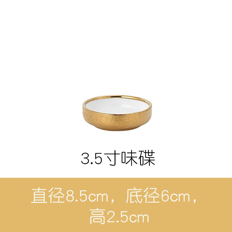 bone china Gold Ceramic Tableware dinner plates Matte Bright Relief Gold Bowl Dish & Plate Home Dish Western Dish Soup Plate Set: 3.5 inch taste dish
