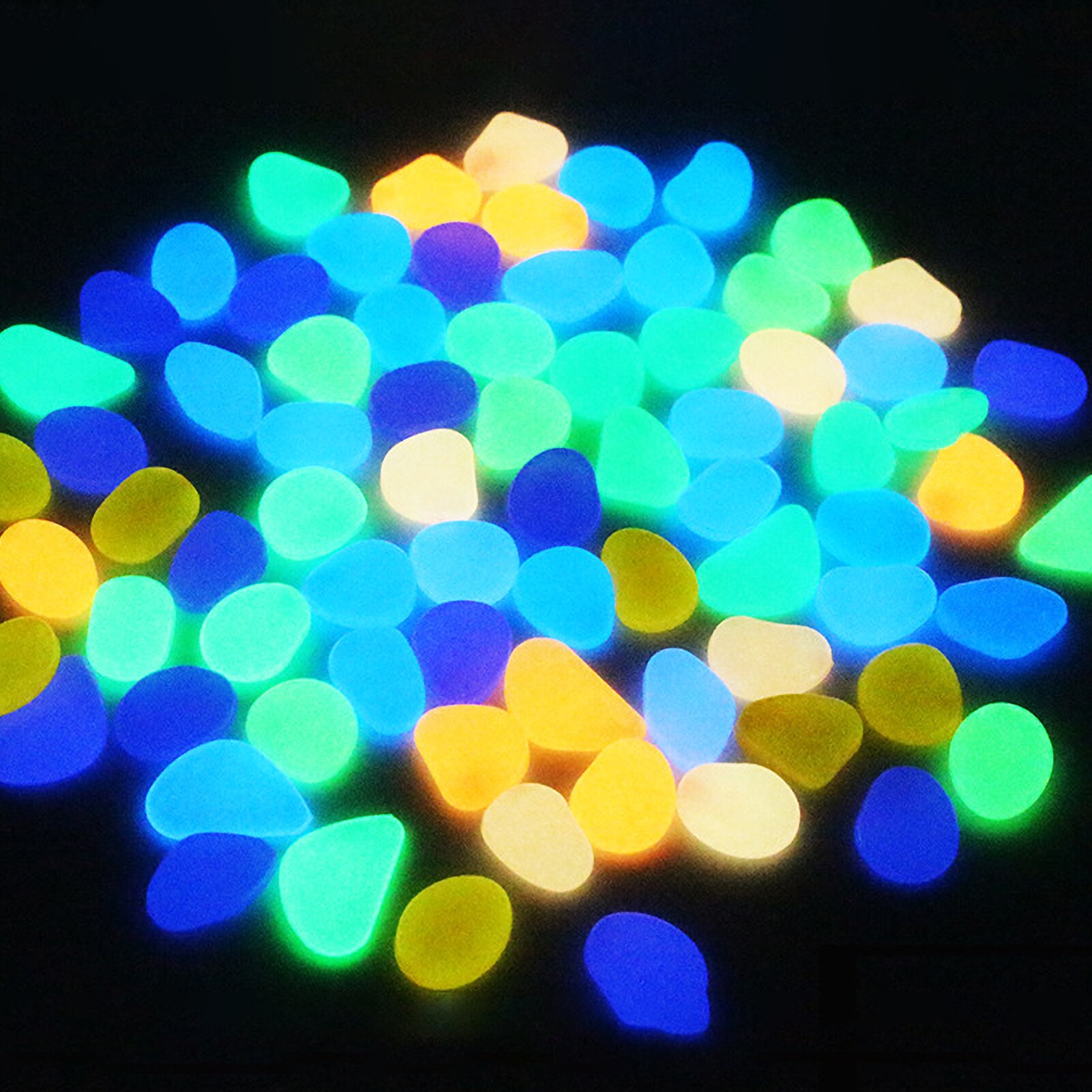 100 Pcs Glow in Dark Garden Pebble Stones Rocks for Walkway Garden Path Patio Lawn Fish Tank Decorative Pebbles Luminous Stones