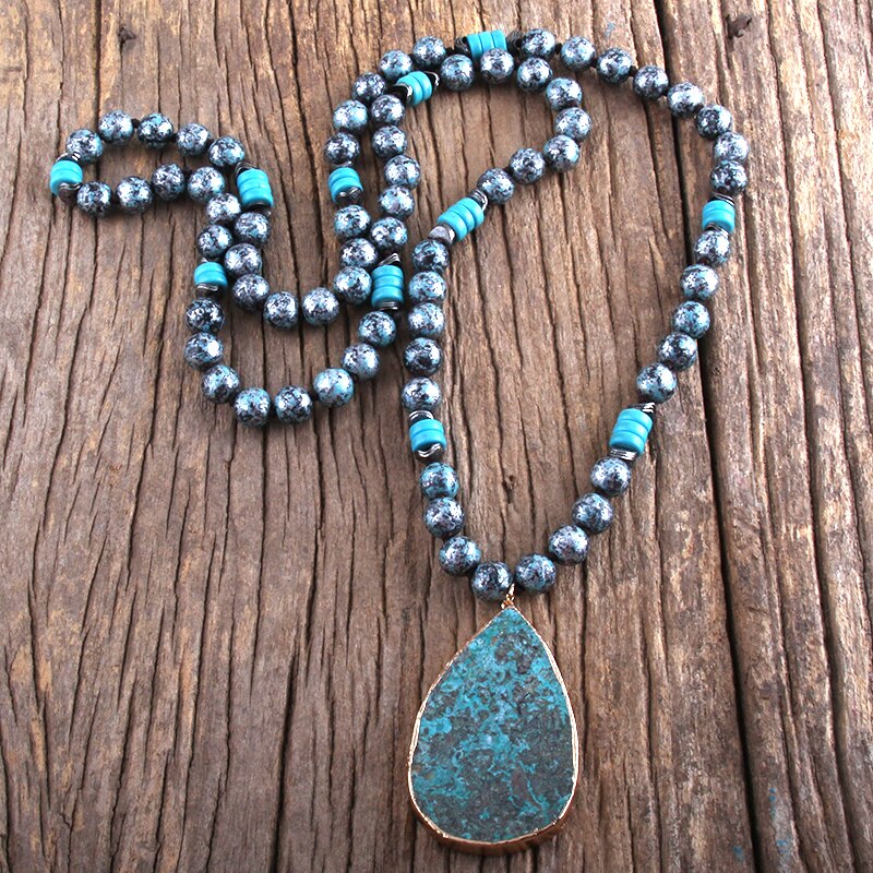 Rh Boho Sieraden 10Mm Ccb Bead Lange Geknoopt Met Semi Precious Hanger Kettingen Vrouwen Bohemen Ketting