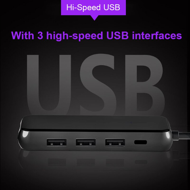 Usb c portátil docking station usb hub hdmi-compatível com rj45 pd sd/tf usb hub para portátil macbook pro hp dell superfície samsung s8dock