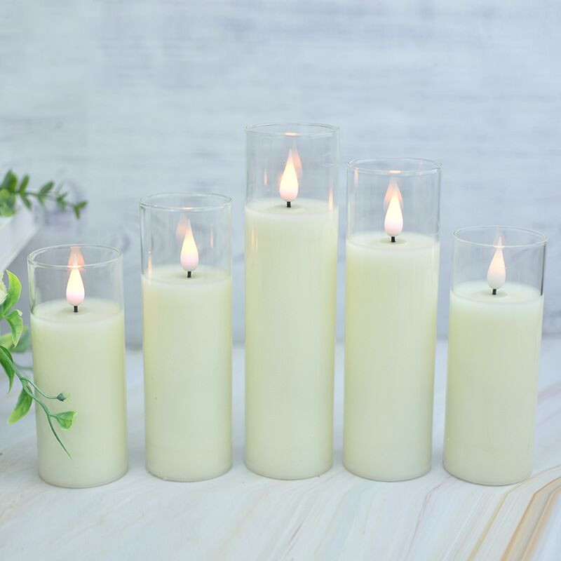 Remote controlled Mini Flameless Glass tube Candles 3D wick LED Light Flickering Battery operated Pillar Candle Home Party Decor