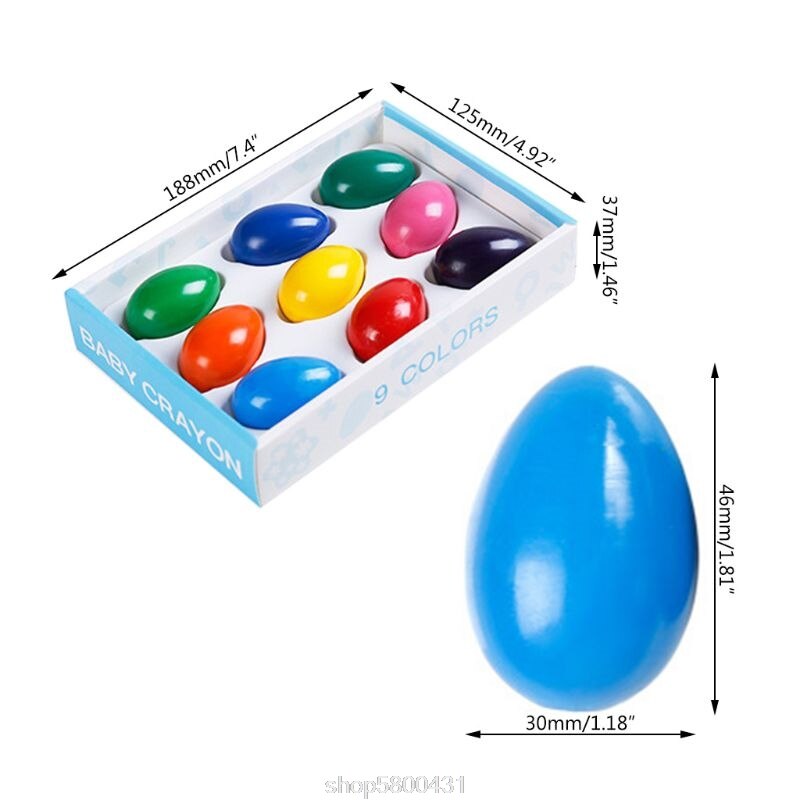 Crayones en forma de huevo para bebés y niños, suministros de arte, cera lavable no tóxica, 9 colores, N27 20,