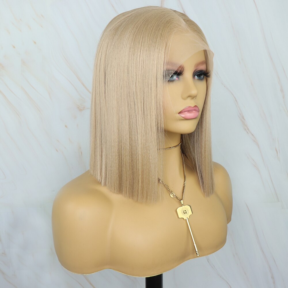 Prachtige rechte korte bob pruik met blonde lace front pruik, 13 futura haar 6 hittebestendige synthetische lace front pruik voor vrouwen.