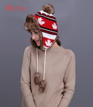 Lady Winter Warm Bomber Hoeden Meisjes Oor Bescherming Leifeng Cap Blad Beschermende Cap Vrouwen Outdoor Herfst Gebreide Wol Cap D-8543: WHITE