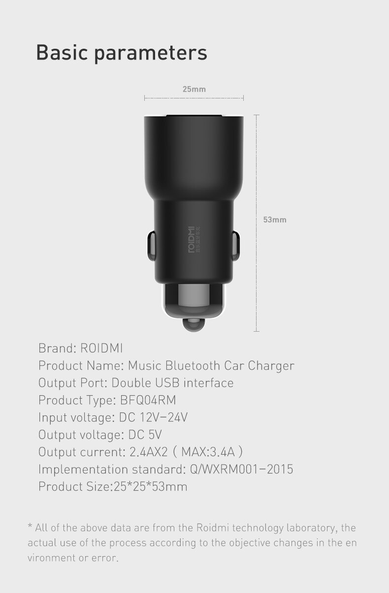 ROIDMI 3S Bluetooth 5V 3.4A caricabatteria per auto lettore musicale FM accorto APP per iPhone e androide accorto controllo lettore MP3