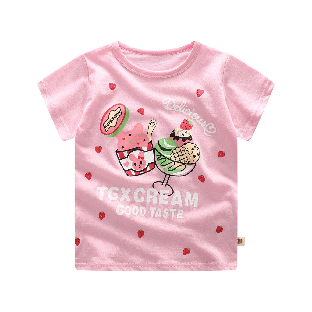 2PCS Neugeborenes kind Kinder Baby Mädchen Jungen Oansatz Kurzarm T-Shirt Cartoon Gedruckt Baumwolle Weiche Tops Outfits Kleidung # g4