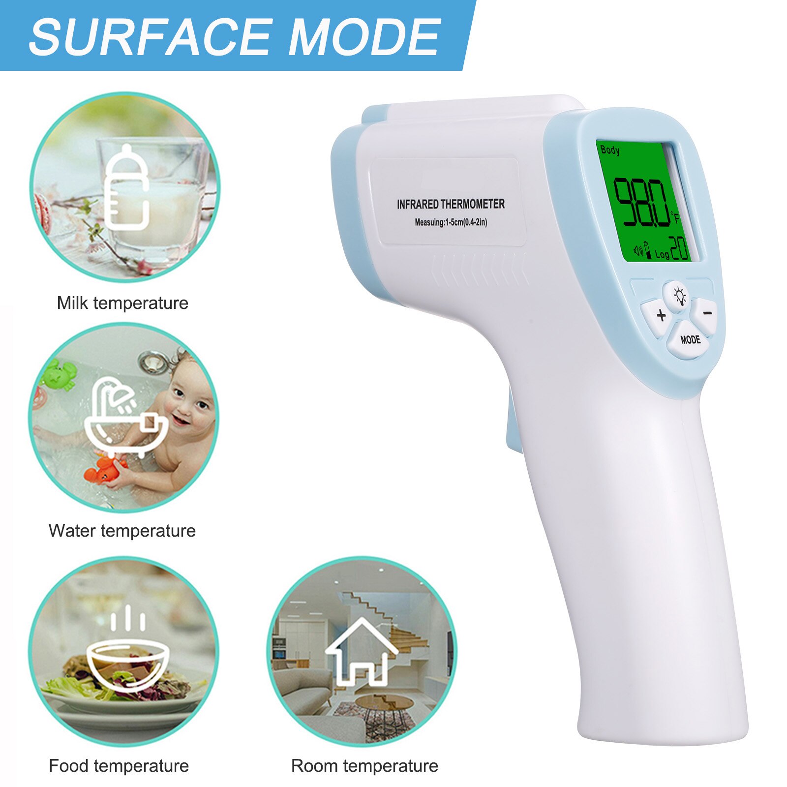 Digitale voorhoofdthermometer contactloze ir-infraroodthermometer temperatuurmeting met kleurenscherm met achtergrondverlichting digitaal display