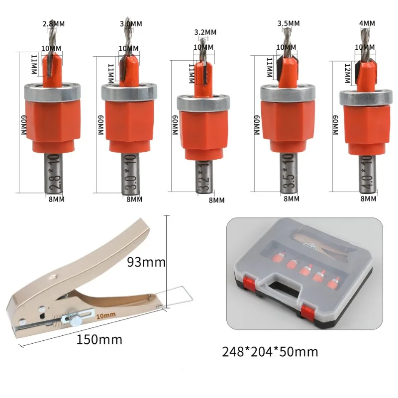 Countersink Drill Bit Set with Edge Banding Punching Pliers Carpentry PVC Card Punching Pliers Iron Screw Nail-eyes Masking Tool: Red