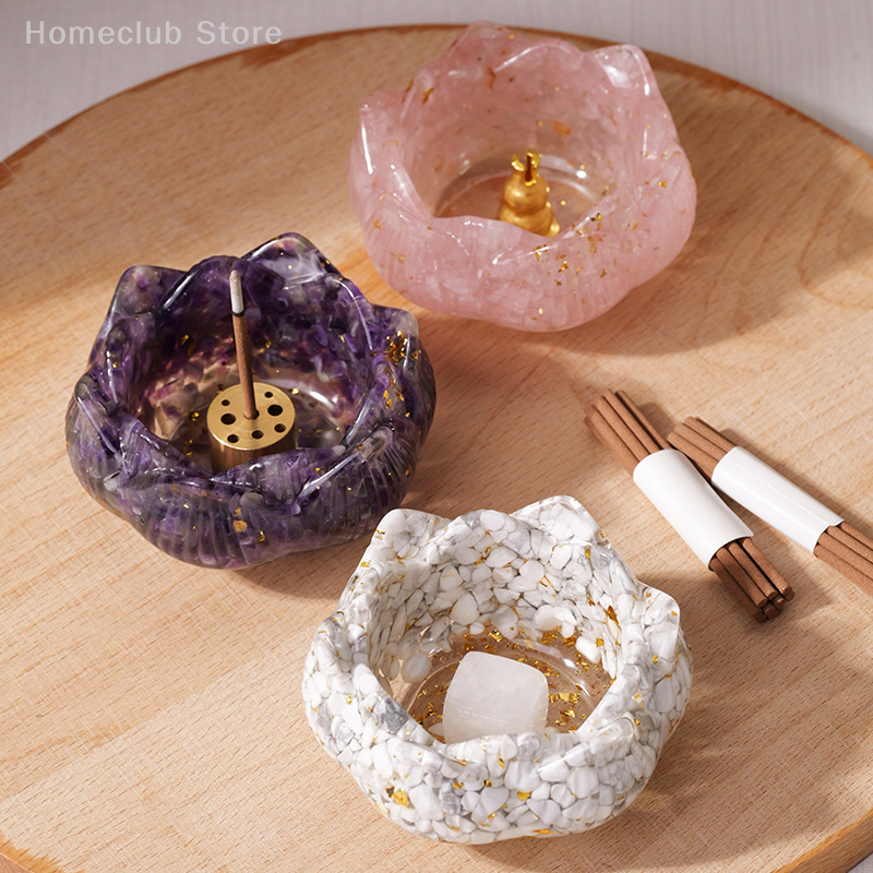1 ensemble de porte-encens en résine de cristal, brûleur de fleurs, collecteur de cendres, ensemble pour méditations et esthétiques à la maison