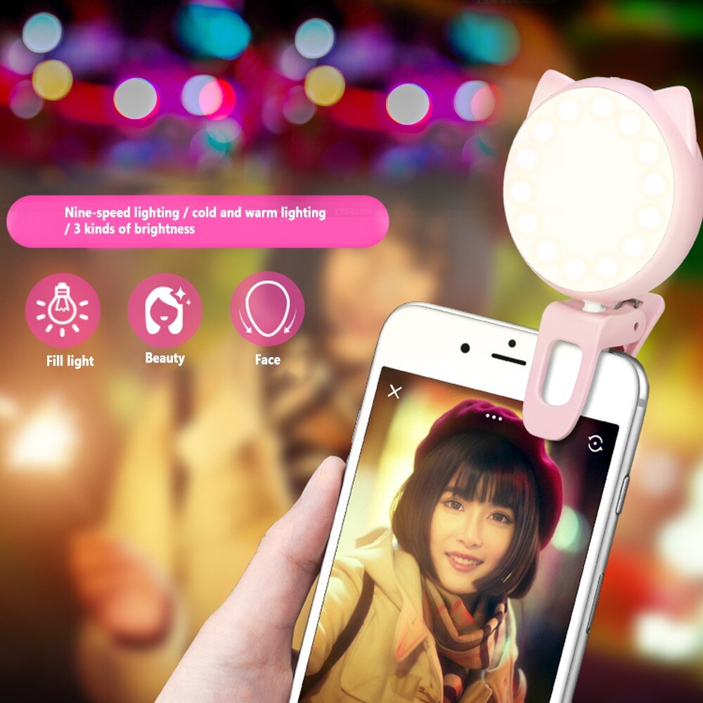 Flash lys bærbar mobiltelefon 32 leds selfie lampe lysende ring cat eye form flash led kamera telefon forbedre fotografering