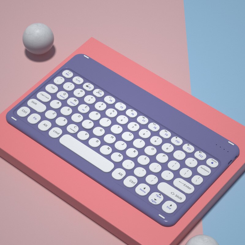 Retro Punk klawiatura okrągła czapka do Apple Ipad bezprzewodowa klawiatura Bluetooth uniwersalna do telefonu komórkowego Tablet przenośna klawiatura: FIOLETOWY
