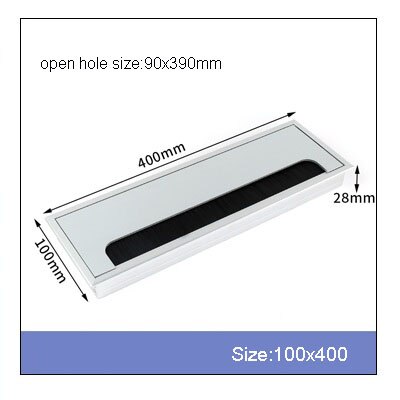 1PCS Aluminium Alloy Grommet Cable Hole Cover With Black Brush For Computer Table Cable Outlet Port Wire Rack Organizer: 100x400mm